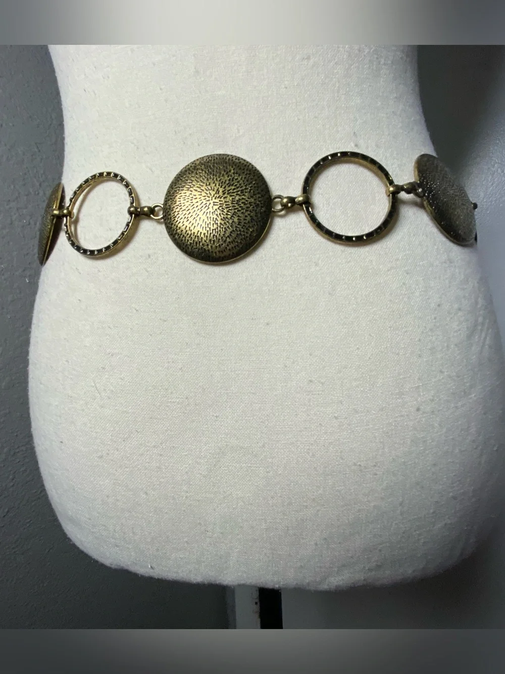 Vintage Antique Gold Etched Circle Chain Belt One Size